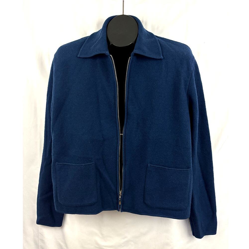Andrea Jovine Women's MEDIUM Wool Zip Up Blue Sweater‎ with Pockets